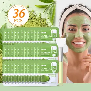 LAIKOU Green Tea Matcha Clay Mask for Face - 36 Packs Travel Size Pore Purifying & Clarifying Mud Mask with Applicator Brush - Deep Cleansing & Hydrating Skin Care Gift for Women