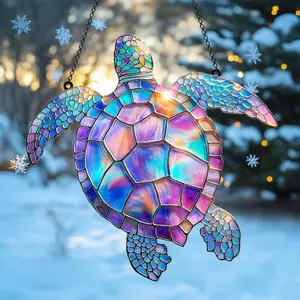 Colorful Sea Turtle Faux Stained Glass Hanging Decor, Ocean-Themed Acrylic Window Art, Gift for Beach and Nature Lover, Bathroom Decor