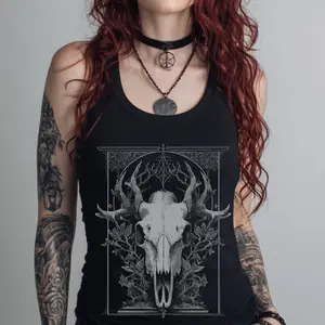 [ SALE UP TO 50% ] Occult Bull Skull Goth Graphic Tank Top, Witchy Dark Cottagecore Shirt, Dark Academia Whimsigoth Clothing, Fairy Grunge Top, Emo Goth Gift