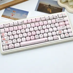 138 Key Pink Grey Theme Pbt Keycaps, Dye Sublimation Process, Mog Profile, Compatible with Mx Axis, for 61/64/68/87/96/104/108 Keyboards