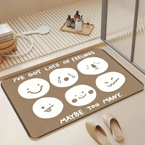 Cute "I’ve Got Lots of Feelings" Mood Emoji Print Diatomaceous Earth Bath Mat, 16*24 Inch |   Ultra Fast Absorbent Quick Dry Non Slip Anti-Mold Soft Diatomite Shower Floor Mat Easy Clean Stylish Funny Mental Health Bathroom Decor for Home & Apartment