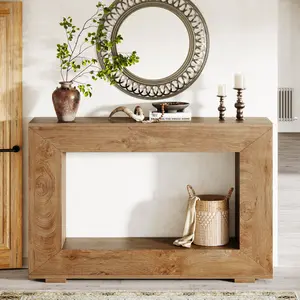 Tribesigns Rustic Farmhouse Console Table with Large Storage Space for Living Room, Hallway, Stairway - Solid Wood Entryway Table