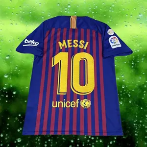 18 19 Home Red BLUE Messi 10 Short Sleeve Soccer jerseys
