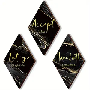 3-Piece Gold Marble Pattern Wood Wall Decor Set, Modern Home Decor, Adhesive Backed, Living Room Bathroom Wooden Board Art Plaque, Room Decoration