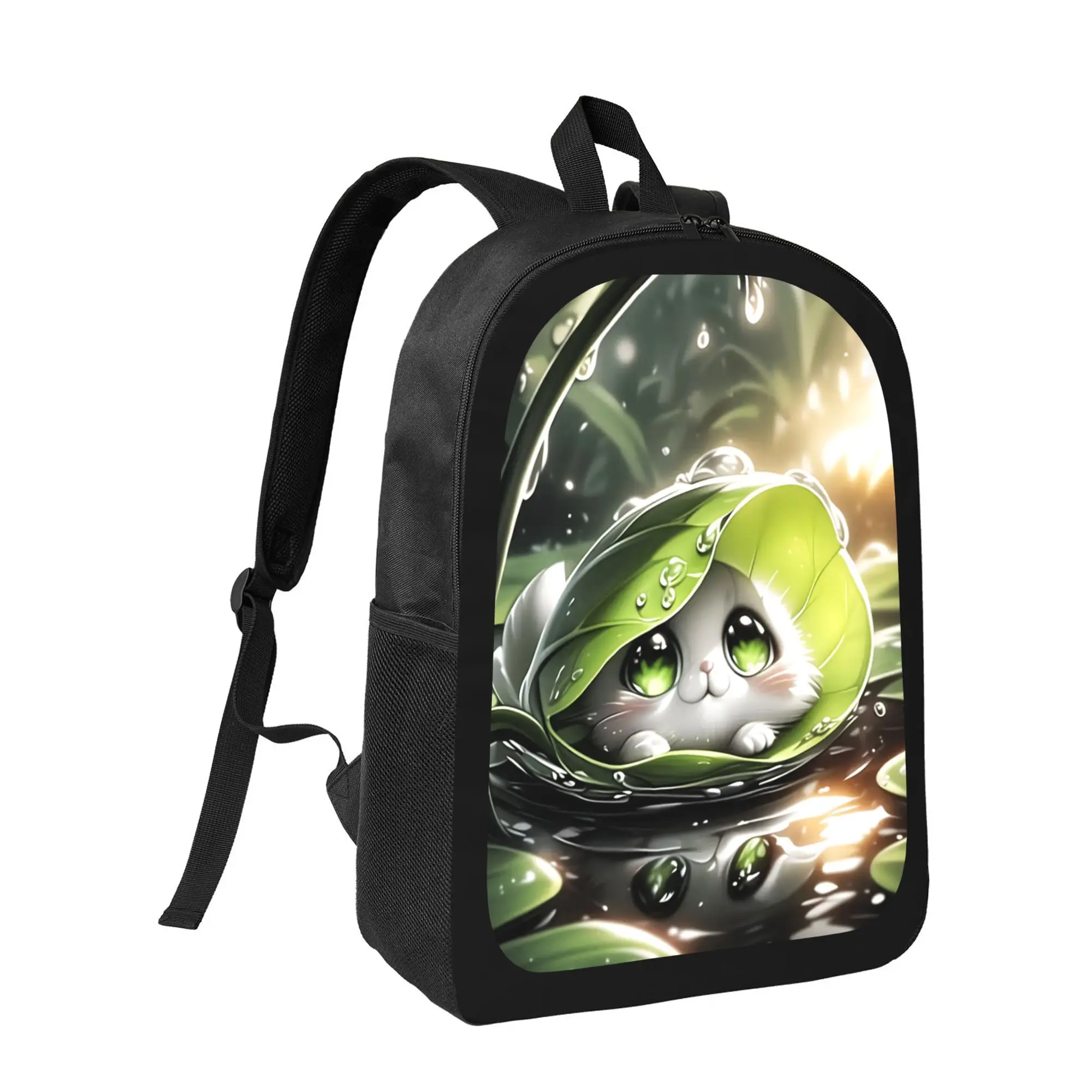Fluffy Hamster at the Pond Backpack - Cute Cat-Like Hamster & Lily Pad Print School Bag, Lightweight Large Capacity with Adjustable Straps, Durable Zipper Closure & Spacious Compartments for &, Stylish Unisex Backpack for School, Travel, Everyday Use, for