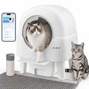 Automatic Litter Box, Self Cleaning Litter Box , Cat Toilet for Multiple Cats, Smart Automatic Cat Litter Box，Large Capacity Cat Robot for Multiple Cats, 5 Safety Sensors, 3-Minute Assembly, Safety Sensors, with Trash Bags, Grey，White & Grey