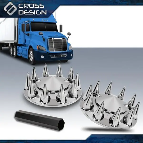 CROSSDESIGN 2pcs 33mm Spiked Wheel Disc Covers, Chrome Semi Truck Front Hub Nut Covers, Wheel Disc Cover