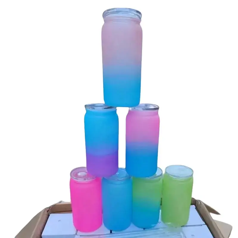 5 pack mixed colors 16oz Gradient Plastic Cups with Lids & Straws – Vibrant Tropical Colors, Perfect for Iced Coffee, Juice, Soda, and More! Great Holiday Gift for Friends or Kitchen Essentials Drinkware Kids Blue Hot Pink, Durable