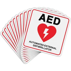 T&R AED Stickers - 10 Pack - 5 x 5 Inches Reflective Label, UV resistant, waterproof, fade and scratch resistant, suitable for indoor and outdoor