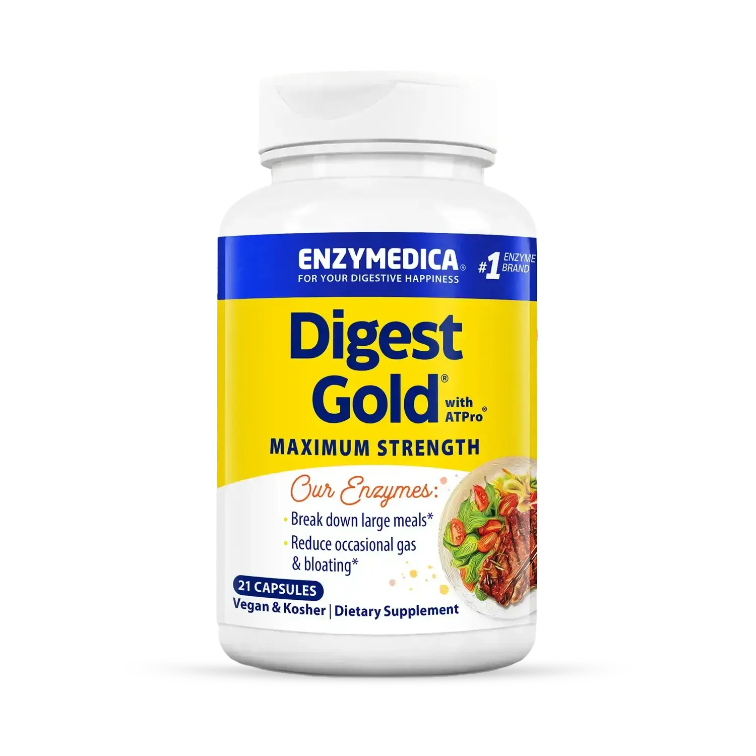 Enzymedica Digest Gold - Digestive Enzyme Supplement for Women & Men, Enzymes for Digestion, Gut Health Support, Helps Gas & Bloating, ATPro Energy Support, Maximum Strength, Vegan