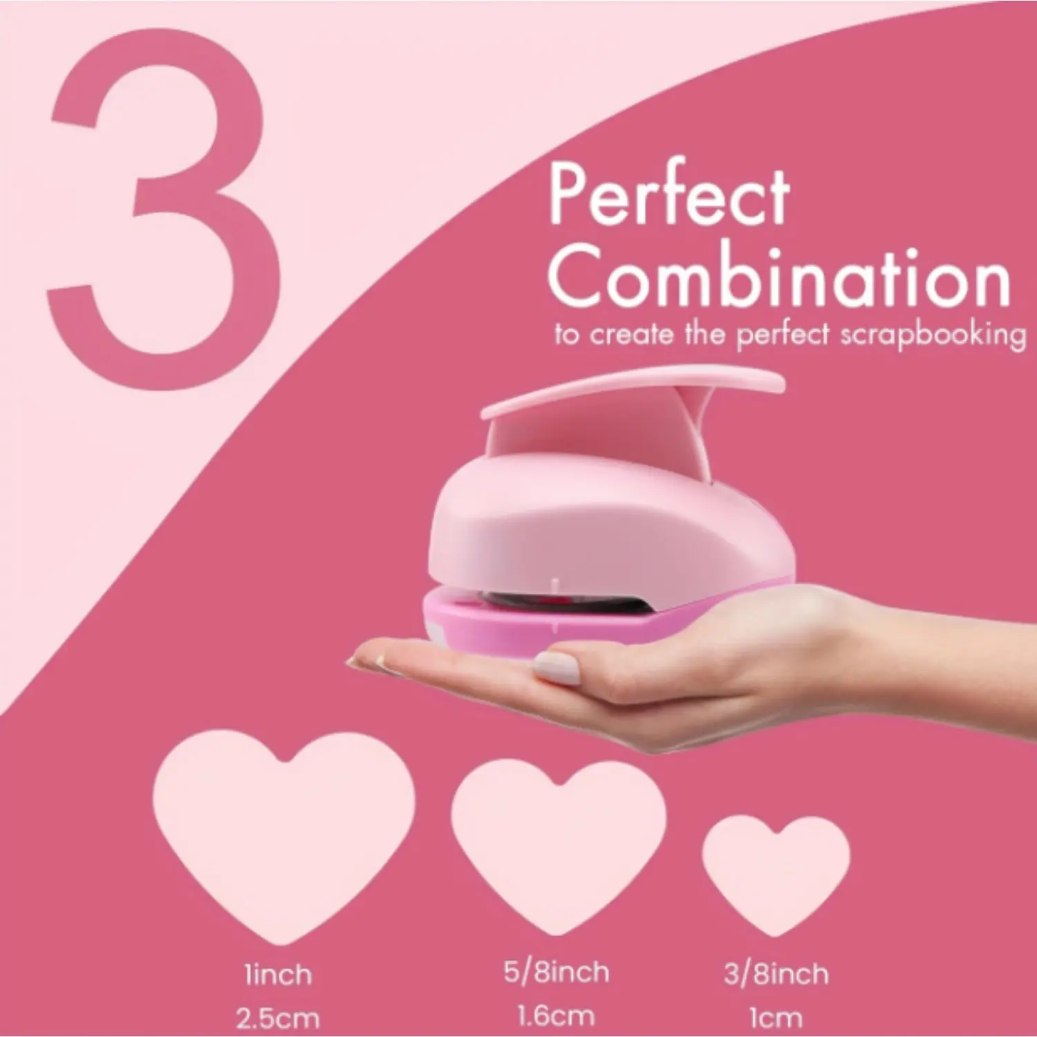 3Pcs Heart Punch Set 3/8inch (1cm), 5/8inch (1.6cm), 1inch (2.5cm) 3 Different Size Heart Hole Punch Set for Scrapbooking, Card Making, DIY Photo Albums, Gift Tags, Homemade Confetti