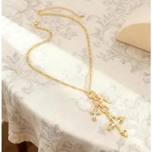 Metal Chain Diamond Cross Necklace | Vintage Fashion Statement Jewelry