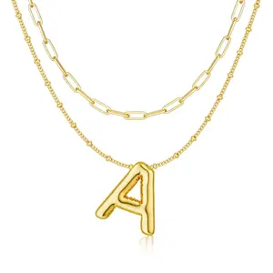 Layered Bubble Letter Necklace for Women,  Balloon Initial Necklaces Personalized A-Z Alphabet Pendant Cute Name Choker Necklace Women Charm Jewelry Gift thali necklace, giftsGift