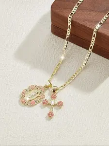 Elegant Floral Virgin Mary Cross Pendant Necklace, Women's 14k Charm Jewelry, Perfect Gift for Girlfriend Family Holidays, Fashion Cross Design Pendant