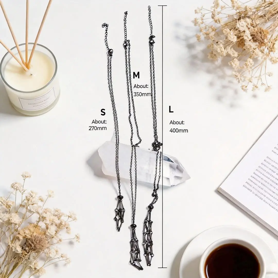 【Black】Bamboo Woven Necklace Metal Net Pendant Jewelry for Women