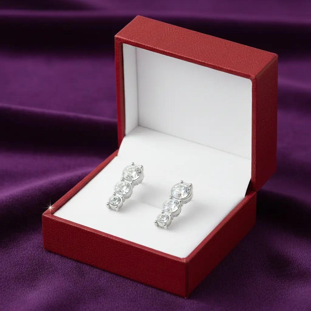 Platinum plated earrings with crystal tone ascending stones