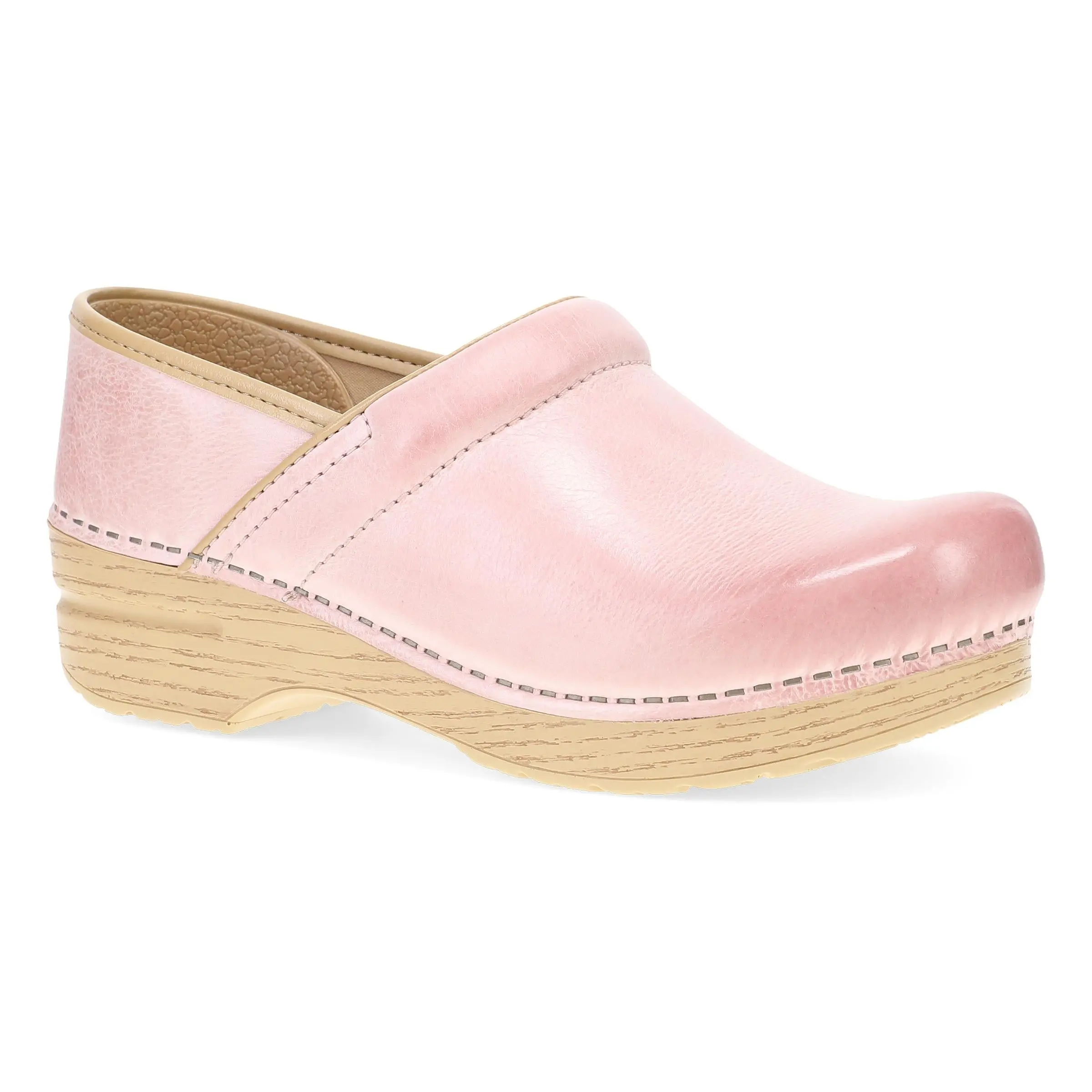 Women's Pink Milled Burnished Mules - Professional Padded Walking Shoe, Comfortable Women's Footwear