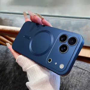 Magnetic for iPhone 17 Pro Max 16 15 14 13 Case Compatible with MagSafe Built-in Camera Lens Protector Slim Soft Silicone Bumper Shockproof Metallic Luster Phone Case