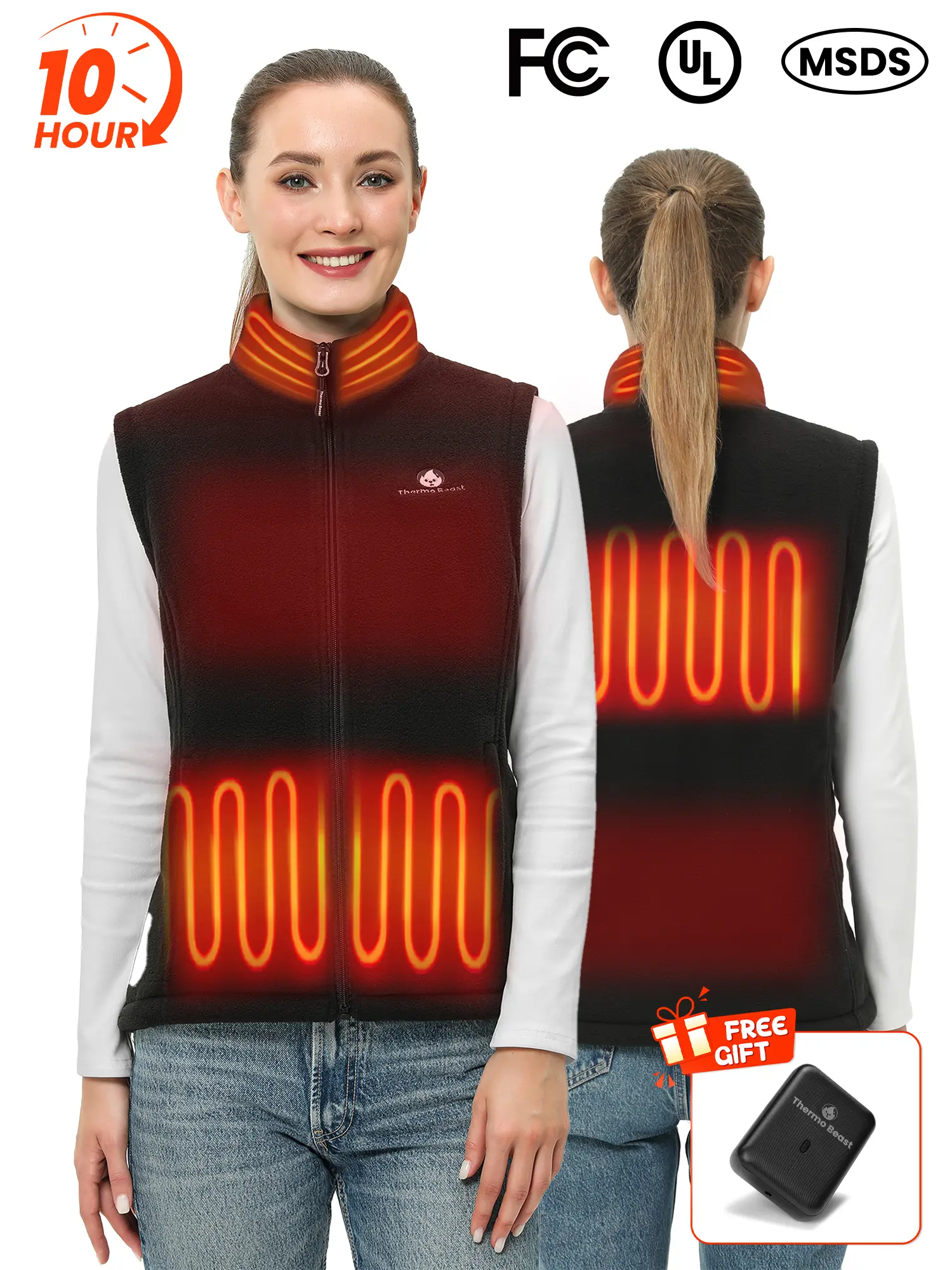 Heated Vest for Women with Battery Pack – Fleece-Lined, 4 Large Carbon Fiber Heating Panels (Equal to 16 Small Zones), Winter Outdoor/Golf, Durable & Safe with FCC/UL/MSDS Certified, Fall Outfits Women