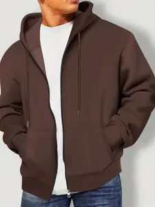 Men's Brown Lightweight Regular-Fit Long-Sleeve Hoodie with Pockets & Zipper for Spring Autumn Casual Sports Running Fitness Outdoor Leisure Activities Menswear Sweatshirts Tops Pullover Plain