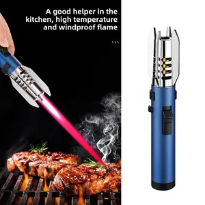 Lightsaber shaped butane gas lighter, metal material, 360 ° use, outdoor windproof turbine torch jet ignition machine gun, camping BBQ welding supplies, red flame (excluding butane gas) used for campfire, barbecue, baking, camping, and gifts