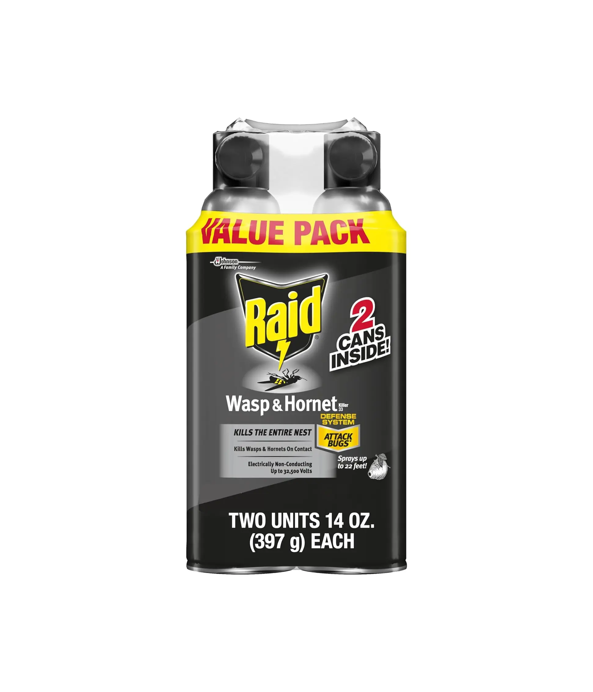 Raid Wasp & Hornet Killer Spray, Bug Killer Kills the Entire Nest, 14 Oz, 2 Count