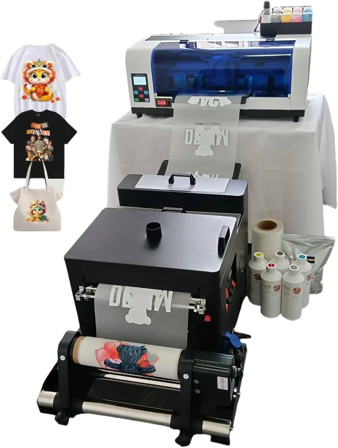 Industrial Grade A3+ Plus XP600 DTF Color Printer Machine with Shaking Dryer, 5x500ml Ink, Film, Powder, Fast Printing, High Output, 2x Faster Than L1800, Stable, Easy to Operate, Hoson Windows PC Software, Computer Printers for Home Use