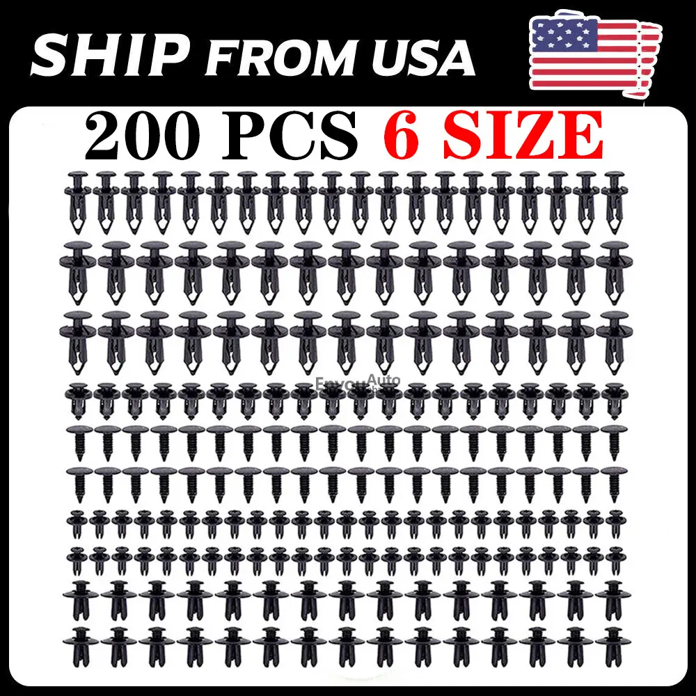 200-Piece Universal Plastic Auto Fastener Rivet Clips Kit, 6 Sizes Easy-Install Bumper Retainers, Anti-Wear Anti-Corrosion Fender Push Pin Trim, Practical Time-Saving Money-Saving Automotive Fasteners