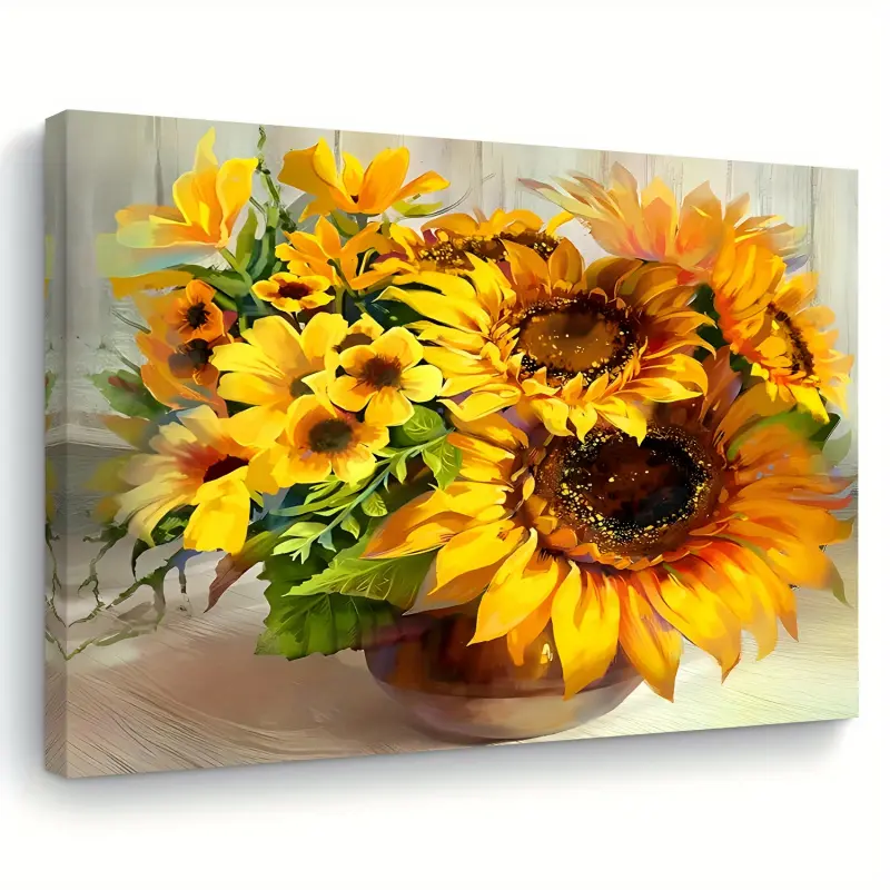 Sunflower Vase Canvas Wall Art Print - 30.48cm Wooden Frame Decoration, Artistic, Modern Home Decor, Suitable for Living Room, Bedroom, Kitchen, Office - Perfect Gift for Bachelorette Party, Size (1 x 2), Available in Framed and Unframed Options