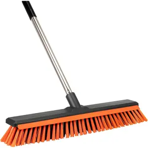 Home Furnishings18" Push Broom Outdoor With Rubber Squeegee,Heavy Duty Broom Brush With Handle,Stiff Bristles For Patios And Deck Dirt Garage Warehouse Driveway Concrete Floor Cleaning Scrubbing