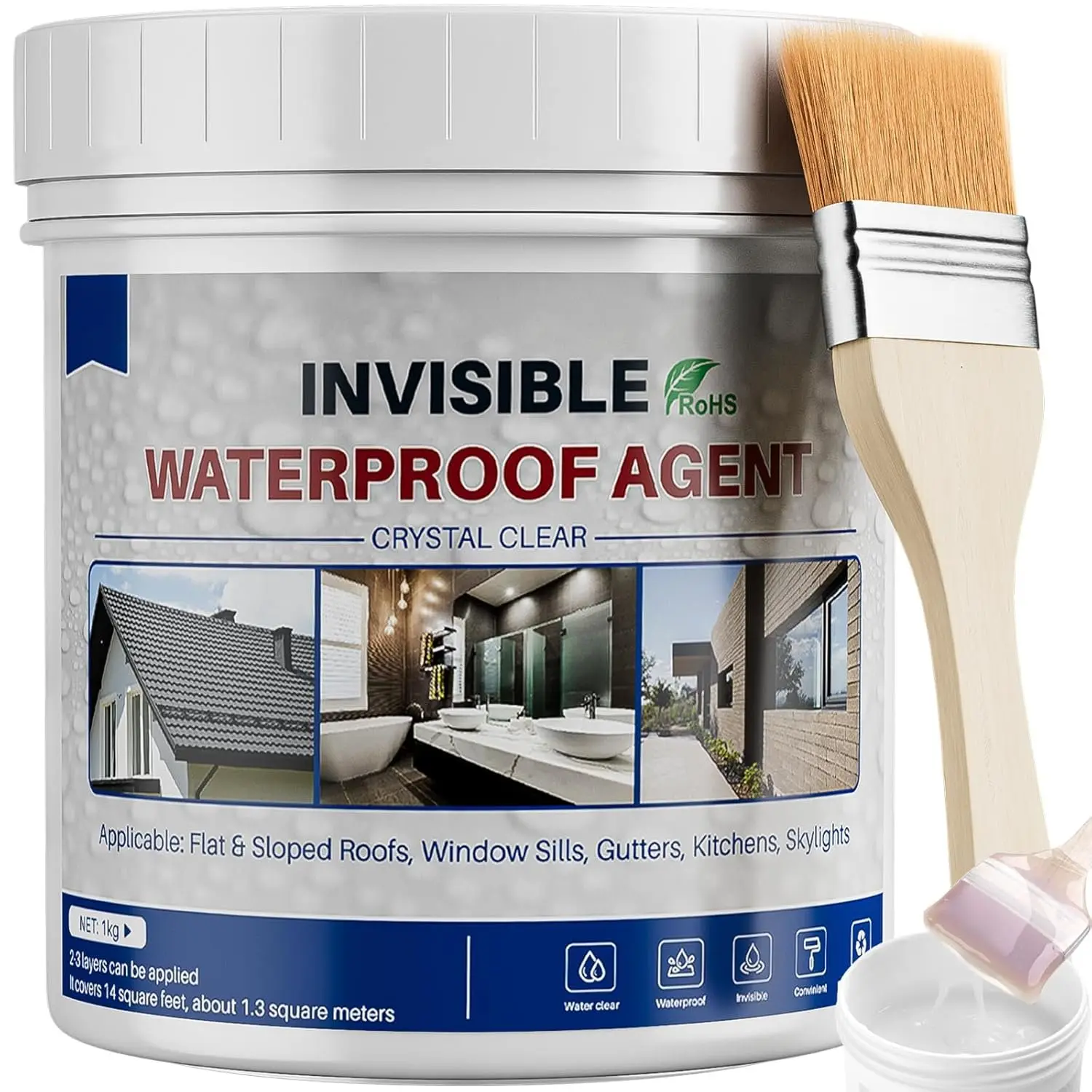 1000g Transparent Liquid Waterproof Adhesive Sealant - Super-Insulating, Leak-Proof, Brush-Applicable Concrete Sealer Outdoor Waterproof with Glue, Invisible Agent for Roofs (Covers sq ft, Indoor/Outdoor Use), Skylights