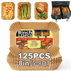 125-Pack Air Fryer Parchment Paper Liners (8 Inch) - Non-Stick, Heat-Resistant and Easy Cleanup Pre-Cut Round Sheets for Oil-Free Cooking