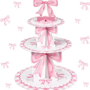 3 Tiers Pink Bow Cake Stand, Bows Cupcake Display Stand, Cake Pop Stand,pink Butterfly Theme Party Supplies, Pink Theme Wedding/Birthday Party Decorations