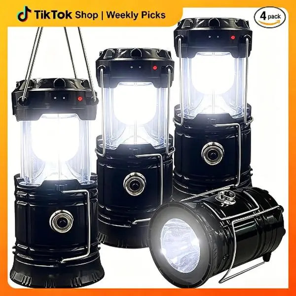 Viral 4-Pack Collapsible Camping Lantern | Solar USB Rechargeable LED Flashlight | Waterproof Lightweight Outdoor Gear | Must-Have Camping Essentials for Emergency & Hiking