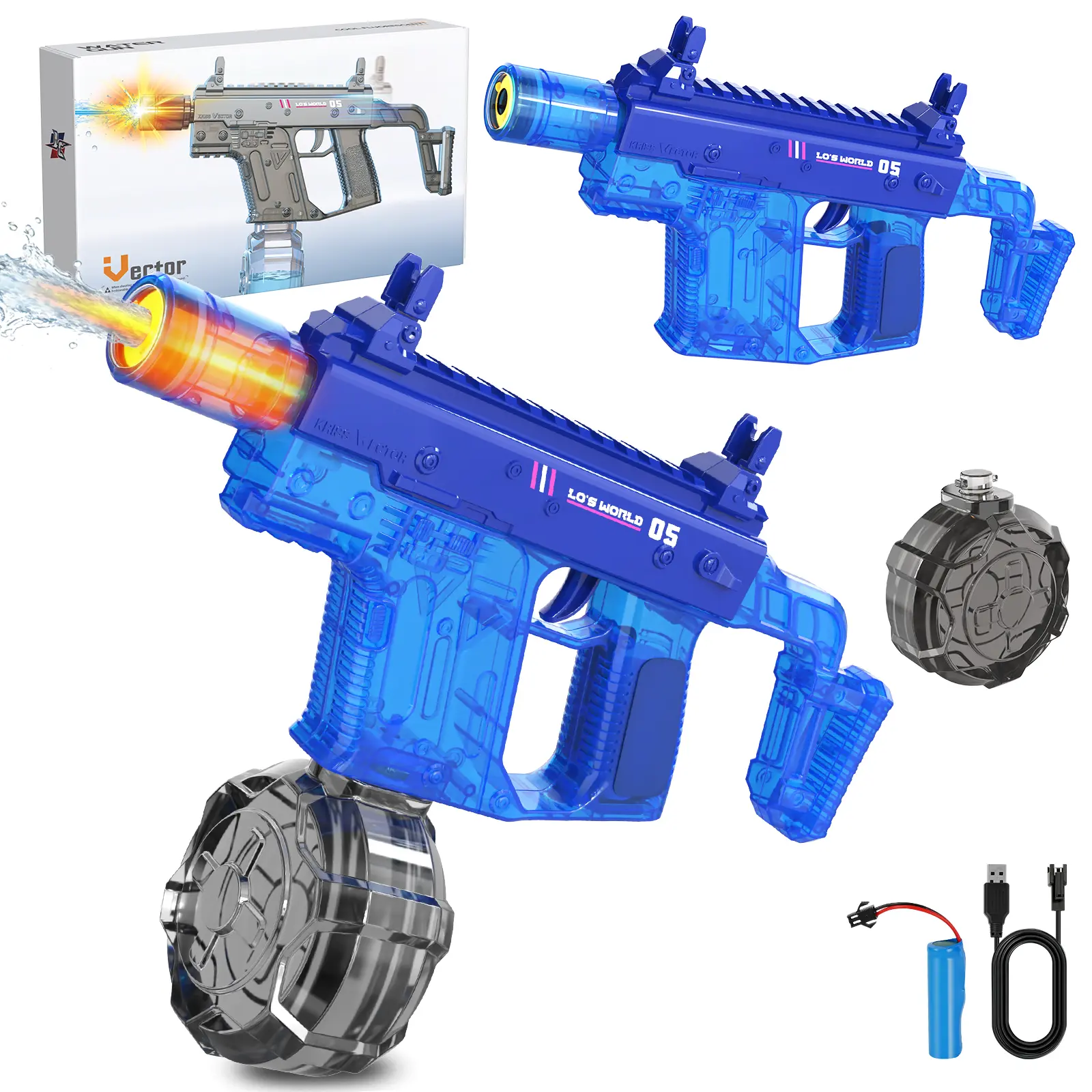 Unisex ABS Plastic Handheld Portable Automatic Squirt Gun for Kids Ages 3-12, Rechargeable High-Capacity LED Light Water Toy, 28-32FT Long Range Pool Party Outdoor Beach Toy