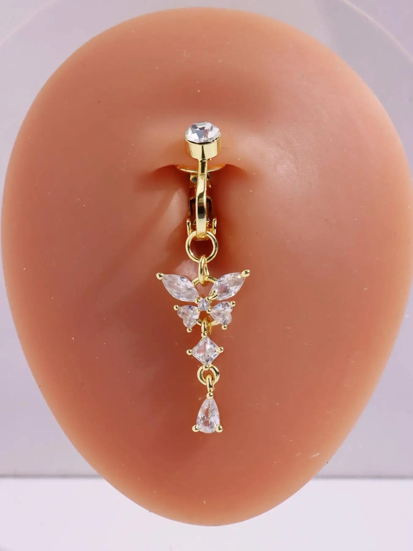 1pc Fake Piercing Navel Belly Ring Non-Piercing Cubic zirconia Butterfly Fake Belly Button Piercing Clip On For Women's Body Jewelry Stainless Steel Jewelry Suitable For Daily Wear By Women Clip On Belly Button Rings