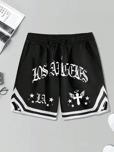 Men's Los Angeles Gothic Streetwear Basketball Shorts, 2026 Retro LA Graphic Drawstring Athletic Shorts, Breathable Quick-Dry Workout Shorts, Fitness Shorts for Gym Streetwear, Streetwear Sports Shorts, Gift for Guys