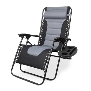 Oversized Zero Gravity Chair, Folding Outdoor Patio Recliner, XL Anti Gravity Lounger w/Removable Cushion, Cup Holder, Side Tray, 350lb Capacity -