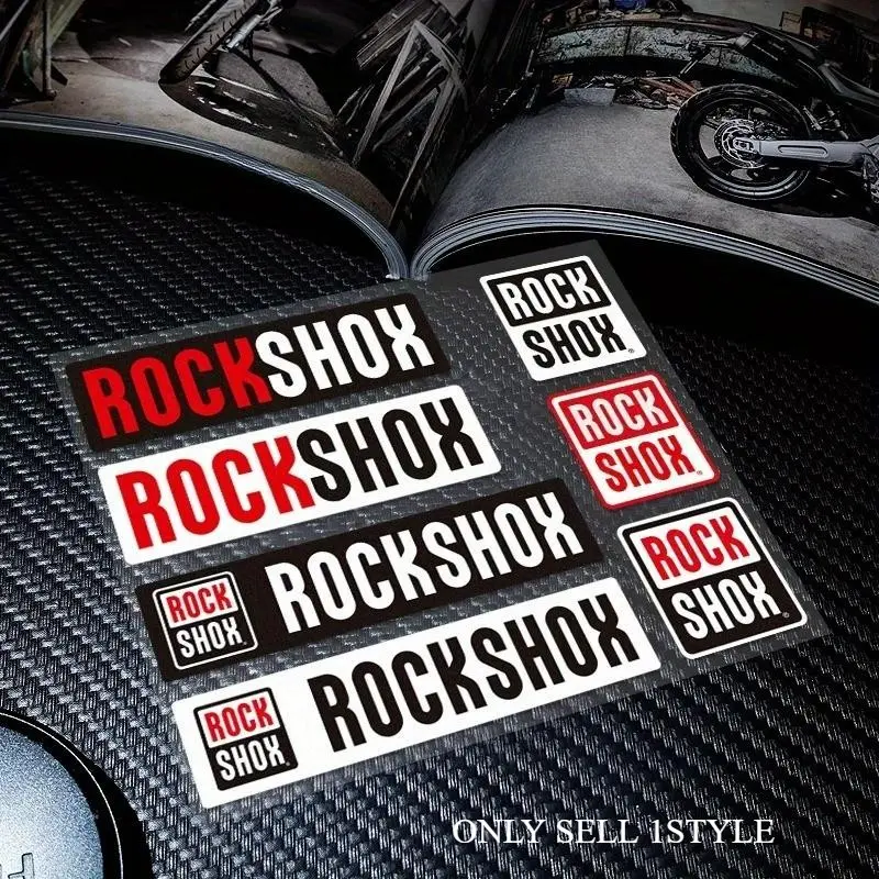 1SET Street Trendy Functional Hardcore Logo Sticker Car Stickers, Stickers For Cars, Sticker Decals, Stick on mountain bike suspensions or cycling equipment backpacks, red-black-white 'ROCKSHOX' multi-layout decor