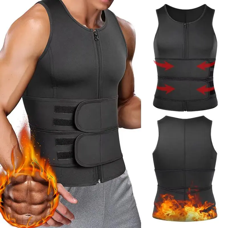 Men's Neoprene Sports Shaping Vest - Zippered Sauna Sweat Vest, Waist Trainer Fitness Corset with Double Trimmer Belts for All-Season Use, Neoprene Sports Vest