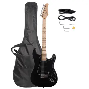 Stylish Electric Guitar Kit with Black Pickguard Basswood Maple Metal Plastic 39.76 x 12.60 x 2.36" 6 Strings 22 Frets Beginner Friendly Portable Value Pack