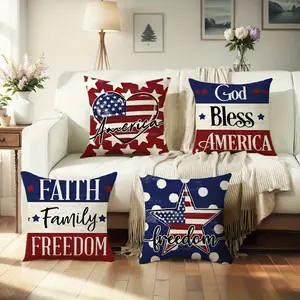 4pcs American Flag Pillowcases Printed , Double-Sided Printing, Without Pillow Inserts, Polyester Fabric, Perfect For Home And Villa Decoration, Suitable For Sofas And Living Rooms, Also Can Be Used Outdoors