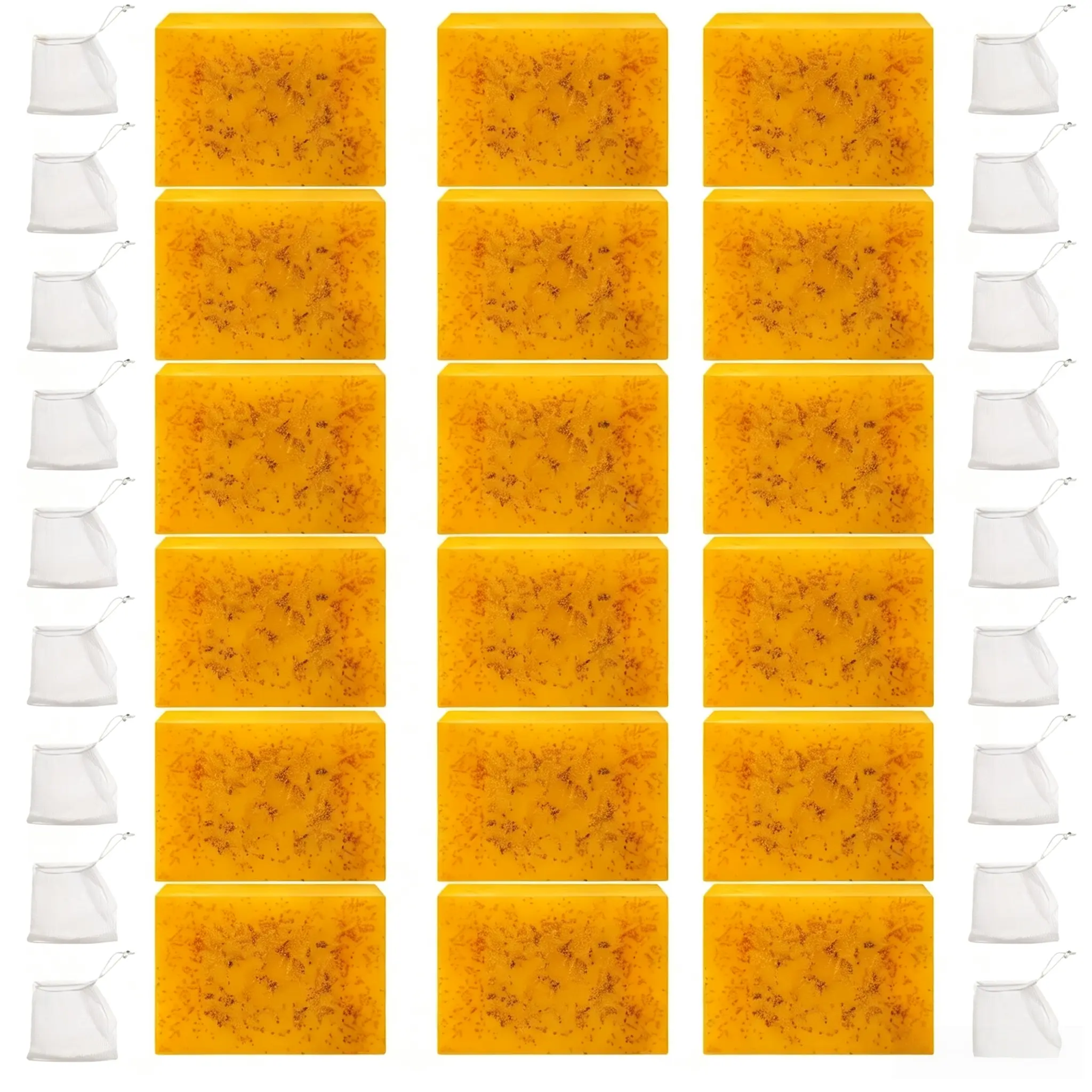 Multi-Pack Lemon Turmeric Blend Kojic Acid Cleansing Soap Bars (100g Each) with Mesh Foaming Bag - Infused Hyaluronic Acid, Natural Plant Extracts, Nourishing Moisturizer - Daily Evening Body Care Gentle Deep Pore Cleanser for Face & Body, All Skin Types,