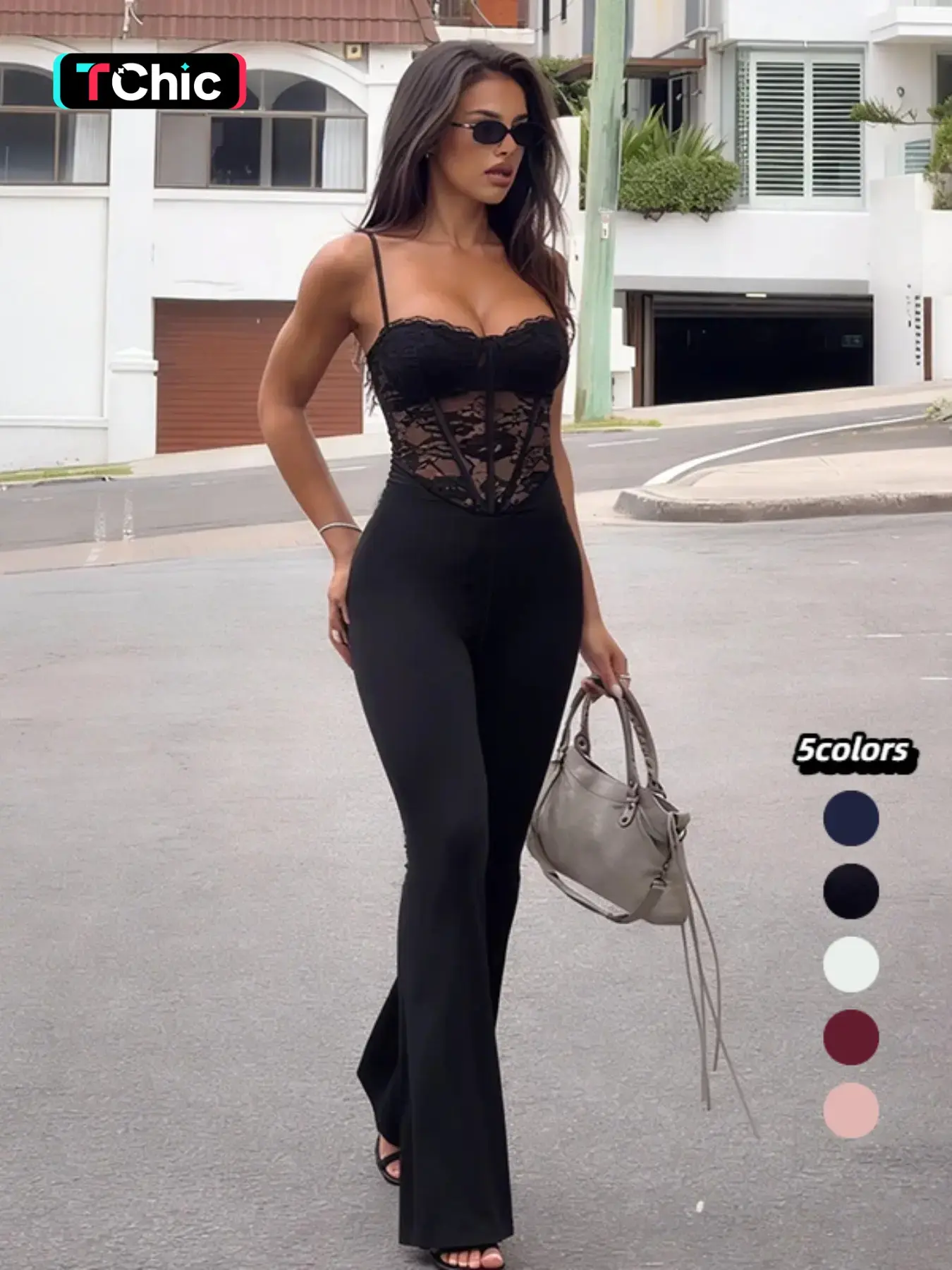 Lace Halter Sleeveless One-Piece Chic Casual Jumpsuit, Elegant Lace Design, Fabric, Comfortable Fit, Perfect for Casual & Formal Wear, Women's Fashion