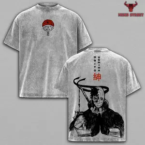 Obito Uchiha Acid Washed Tee, Obito Naruto Shippuden Anime Manga Graphic T-Shirt, Iconic Uchiha Character Design, Vintage Washed Cotton Oversize Tee, Double Printed Unisex Casual Streetwear, Anime Aesthetic Gift For Fans