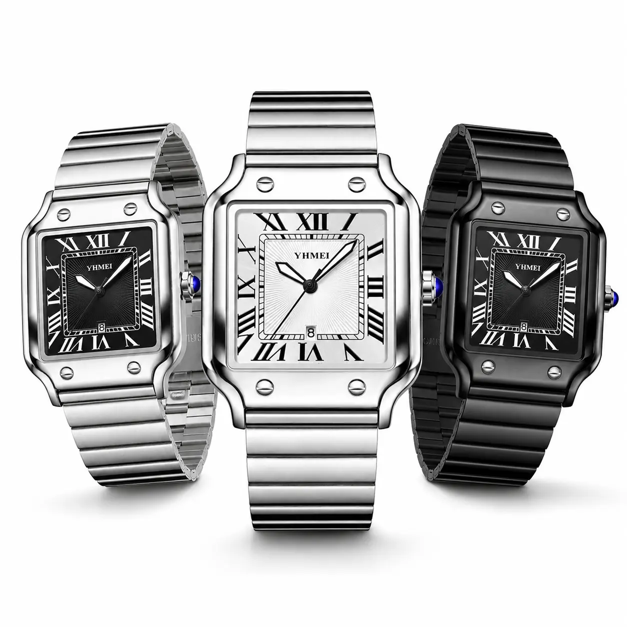 Luxury square men’s watch, stainless steel quartz analog dress watch with Roman numeral dial and date display, waterproof business casual bracelet wristwatch—classic  watch for office, weddings, birthdays, anniversary gift for him luxurious fashion men so