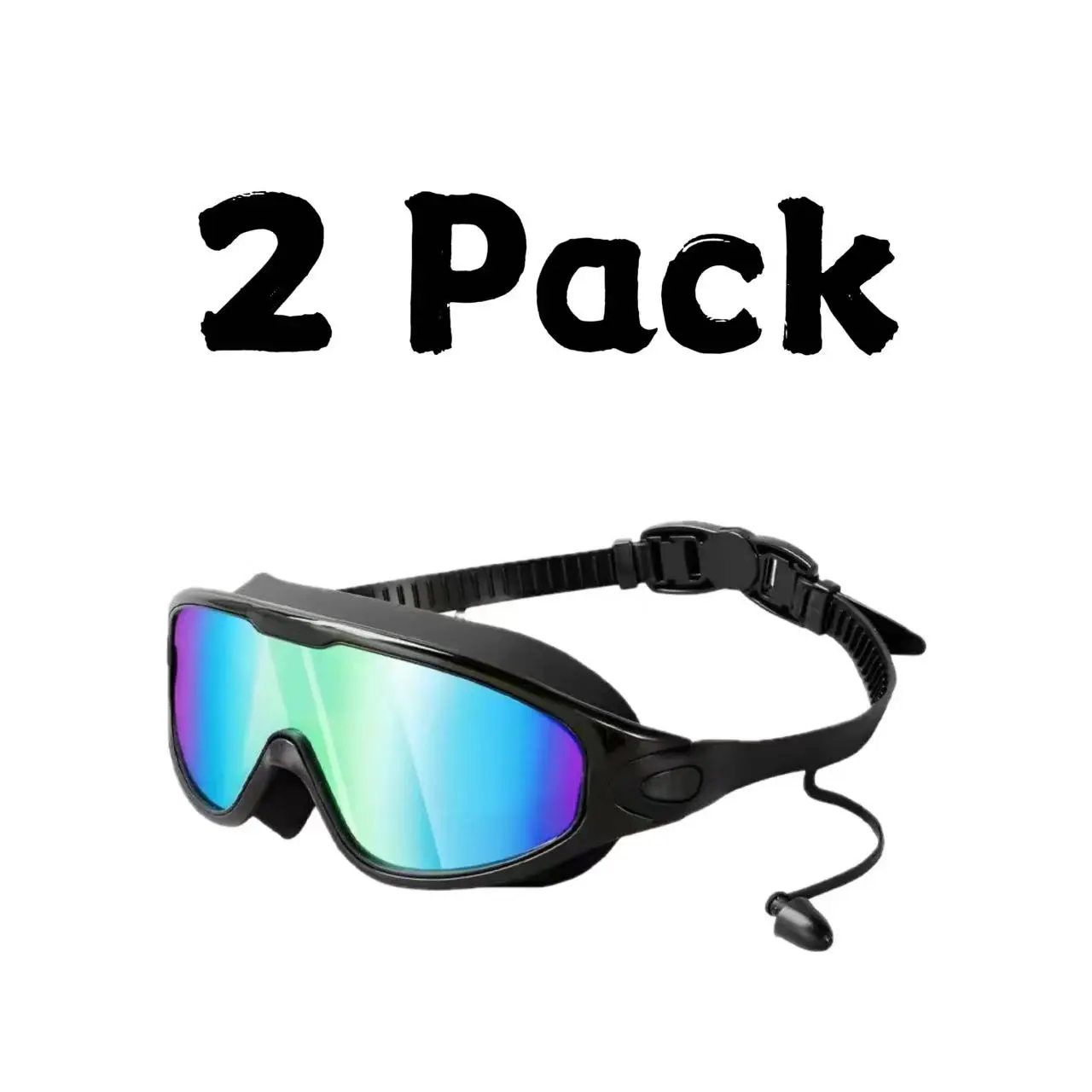 Summer swimming goggles 2-pack, wide-angle anti-fog UV swimming goggles, suitable for adults, anti-leakage swimming goggles with earplugs, suitable for male and female teenagers in swimming pools, diving, rafting, water parks