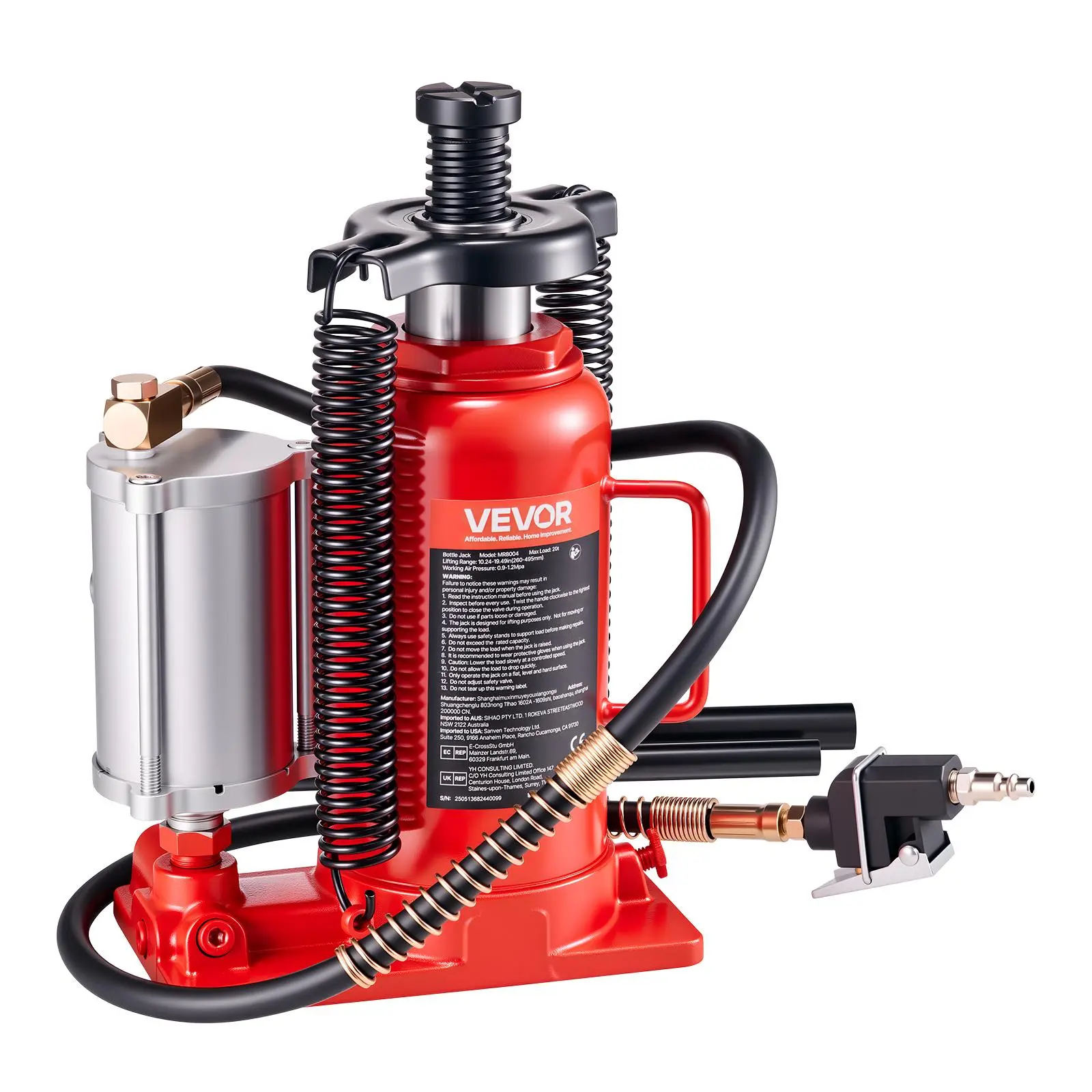 【summerfinds】VEVOR Air Hydraulic Bottle Jack, 20 Ton (44092 lbs) Capacity, 10.2-19.5 Inch Lifting Range, Pneumatic/Manual Heavy Duty Welded Bottle Jack with Pump for Car, SUV, Pickup, Truck, RV, Auto Repair, Red