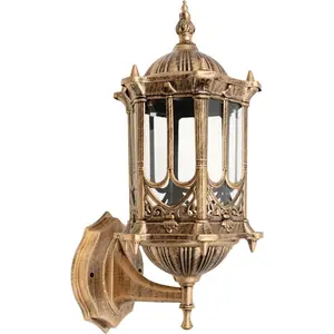 Retro Outdoor Wall Light, Antique Brass Lanterns Glass Sconce, Aluminum Glass Lantern Wall Light Fixture, Waterproof Sconce for Indoor Outdoor Garden Porch (Bronze)