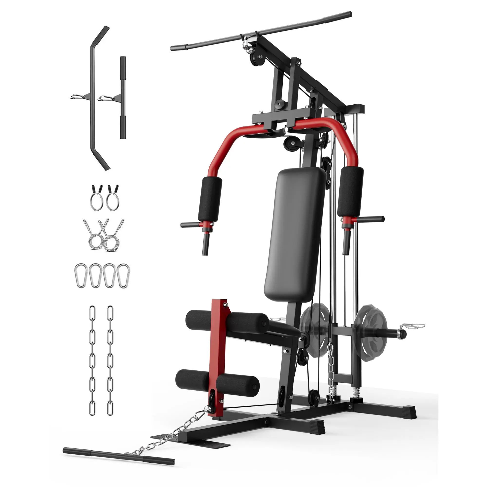 Multifunctional Home Gym Equipment - Strength Training Machine with Lat Pulldown & Leg Press, 300LB Max Capacity Workout Station for Full Body Home Workout, Fits 1" & 2" Weight Plates (Plates Not Included) Exercise Equipment